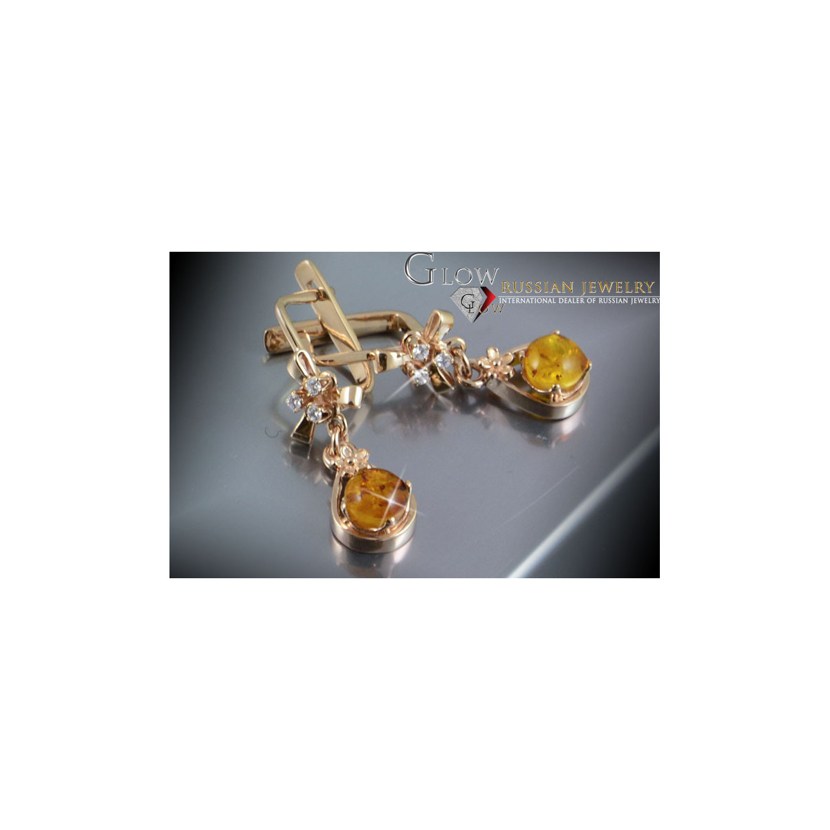 Boucles d’oreilles argentées soviétiques plaquées or rose 925 Amber veab008